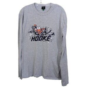 Mens Large Long Sleeve Graphic T Shirt Hooke Mountain Sled Snowmobile Gray